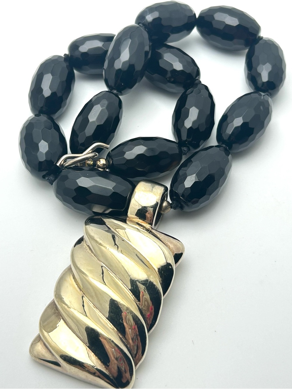 Simon Sebbag SSD Gold Plated Sterling Silver Pendant Black Onyx Beaded Necklace
